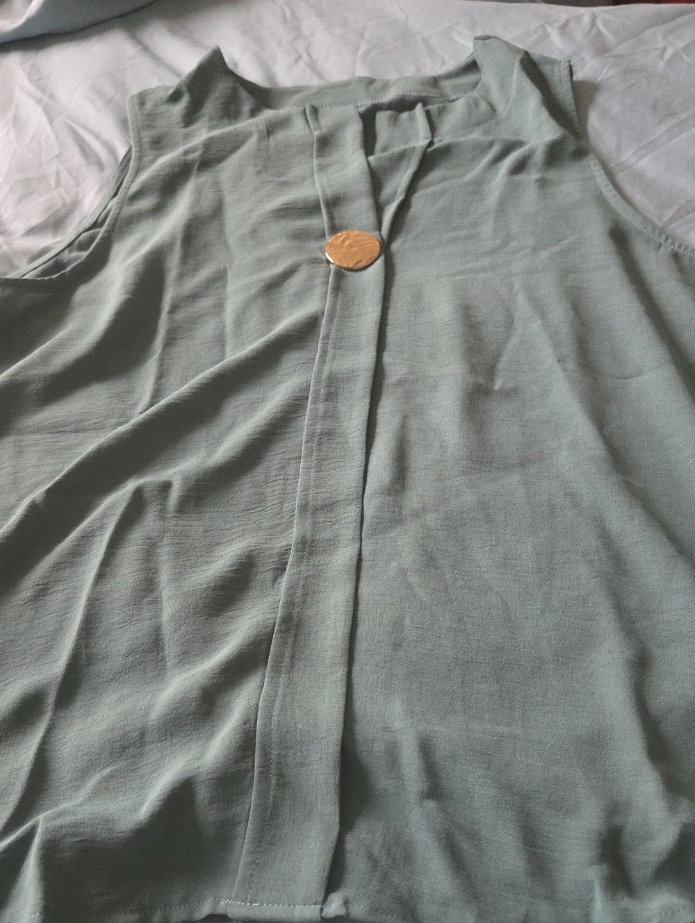 Sleeveless Light Sage Tunic Top with Front Pleat